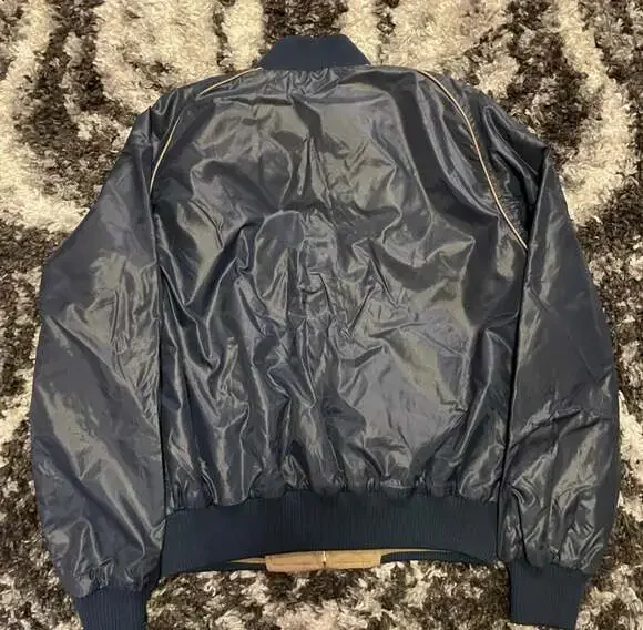 Vintage 80s Savile Row Reversible Bomber Jacket Navy and Tan - Picture 3 of 5